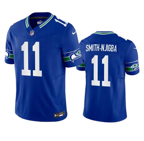 Mens Seattle Seahawks #11 Jaxon Smith-Njigba Royal 2023 F.U.S.E. Vapor Limited Throwback Stitched Jersey